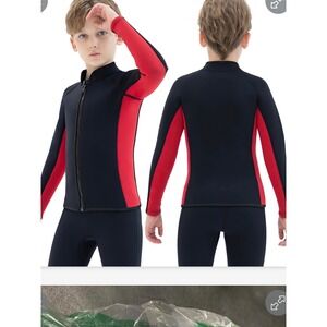 Kids Wetsuit Top Jacket 2mm Neoprene Long Sleeve Black Red Size 14 Boys Girls